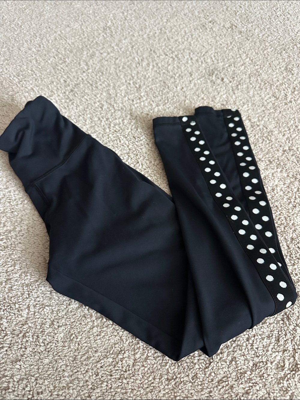 Strut! This Black Leggings with White Polka Dot Side Stripe - OS